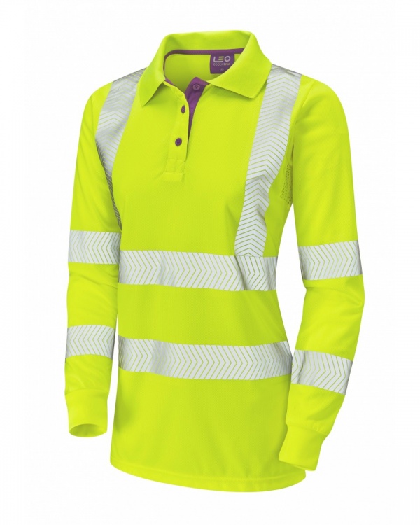 High Visibility Yellow Coolviz Plus Pollyfield Ladies Long Sleeved Polo Shirt 